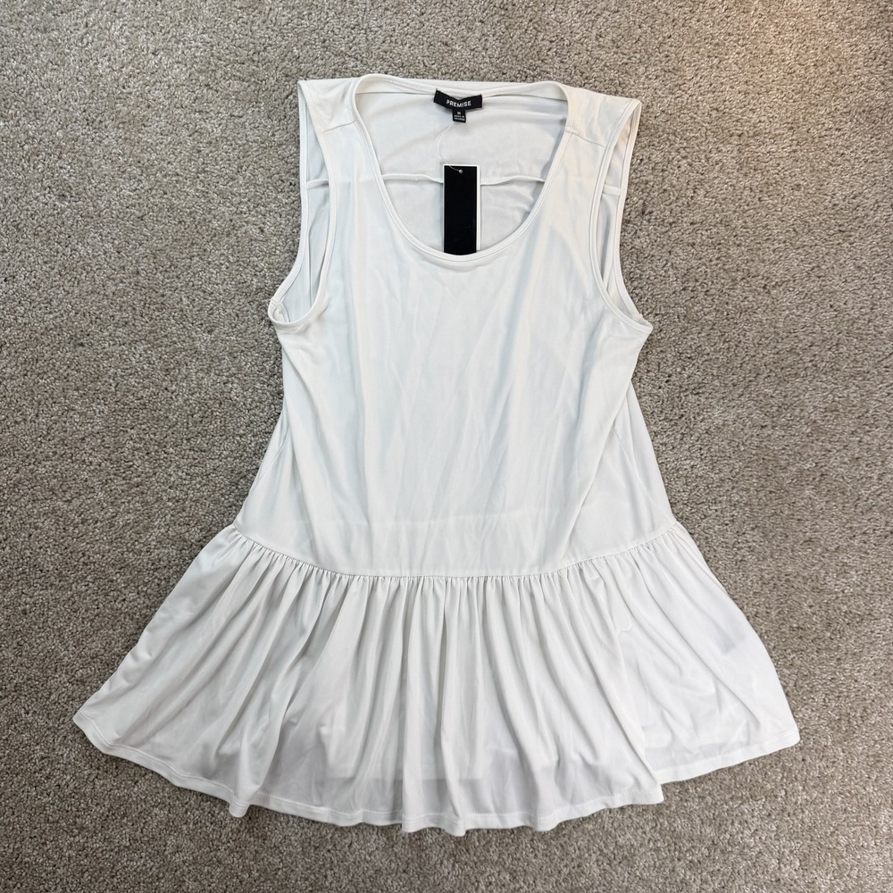 Premise Dress Womens M White Sleeveless Scoop Neck Ruffle Hem Tank Short Casual